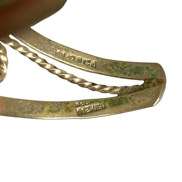 Vintage Alpaca Silver Cuff Bracelet Mother Of Pearl Abalone Inlay Floral Mexico - Picture 6 of 7